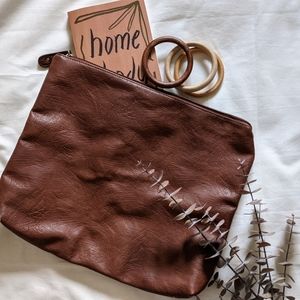 Free People Vegan Cognac Leather Clutch
